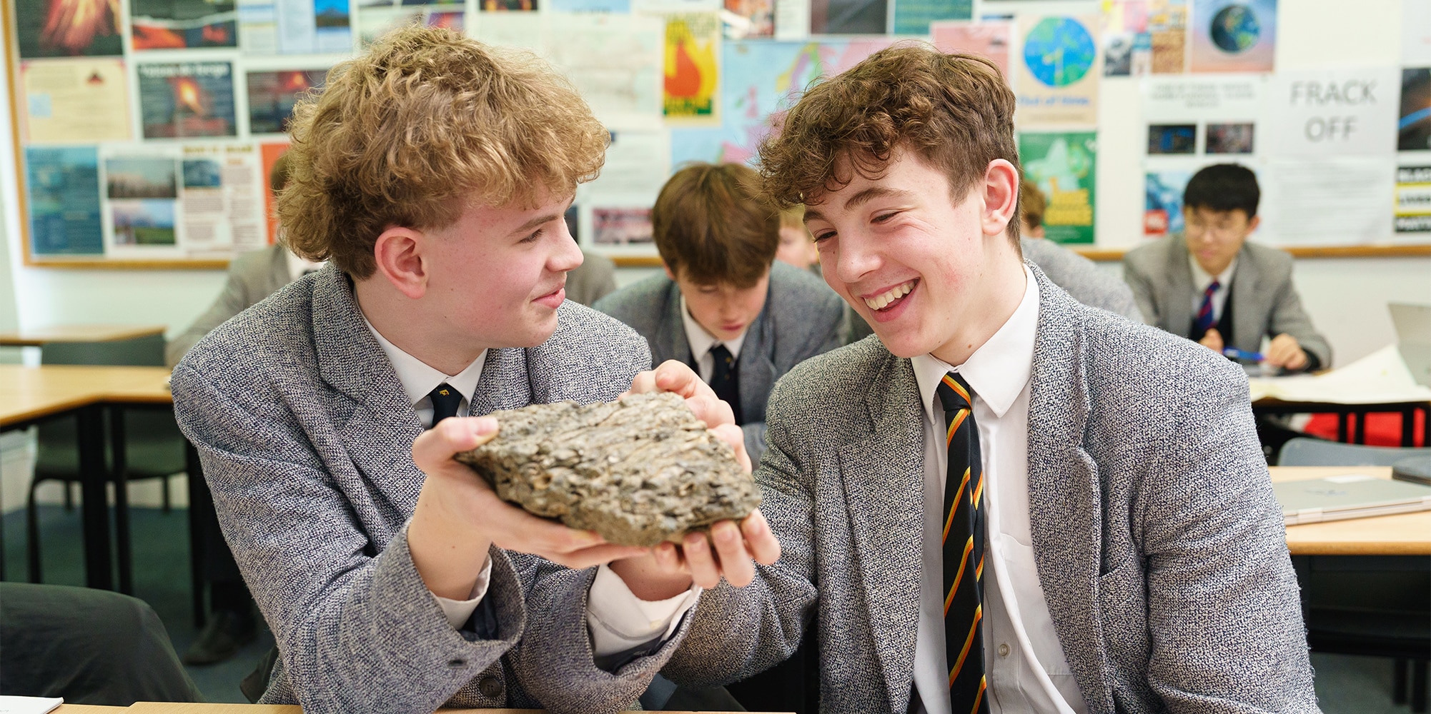 Geography Lower School Students examining rocks.
